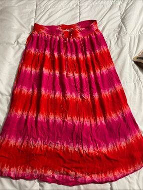 Cato Red and Pink Tie-Dye Maxi Skirt